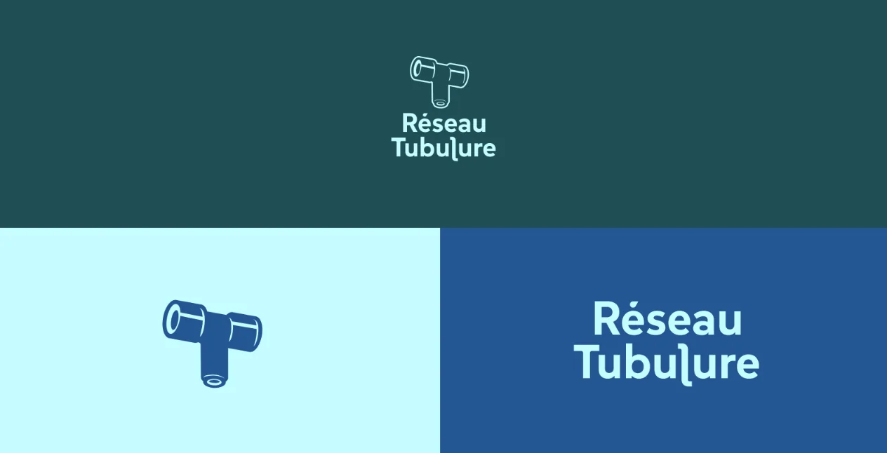 อัตลักษณ์เดิมของ Réseau Tubulure มีสัญลักษณ์ข้อต่อท่อและโทนสีน้ำเงิน
