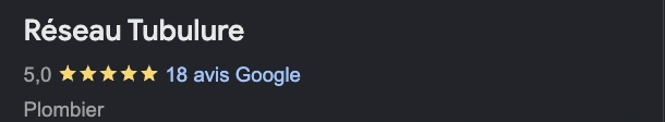 Fiche Google Business de Réseau Tubulure affichant une note de 5,0 pour 18 avis