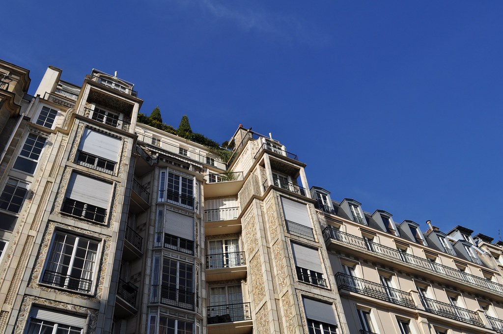 Residential building façades in Paris